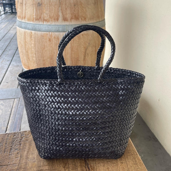 Brown Grace small woven-leather basket bag